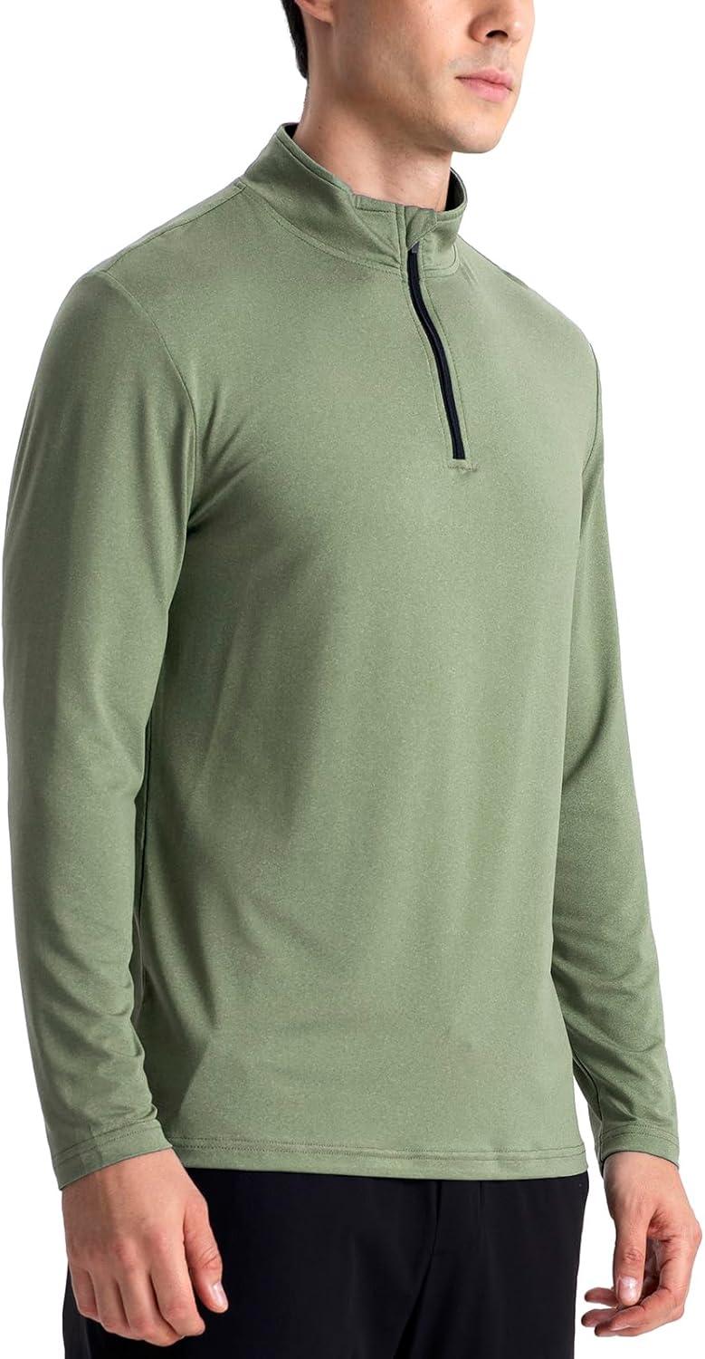imageCARWORNIC Mens Long Sleeve Athletic Shirts 14 Zip Pullover Quick Dry Active Sports Sweatshirt for Running Workout GymGreen