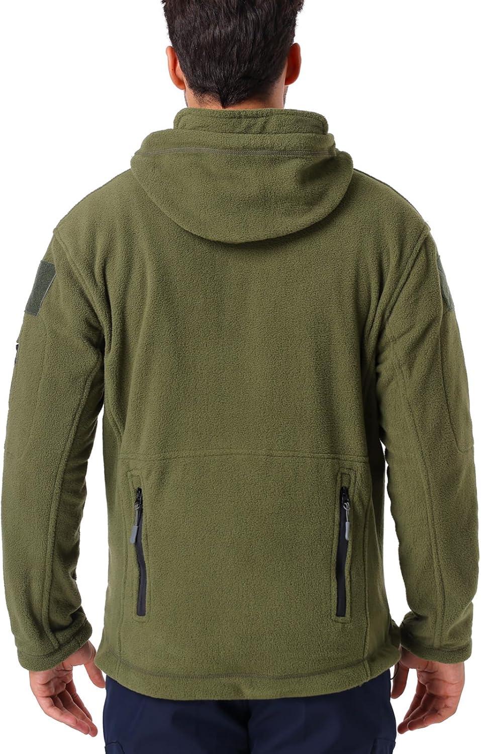 imageCARWORNIC Mens Military Tactical Fleece Jacket Warm MultiPockets Outdoor Hooded CoatArmy Green