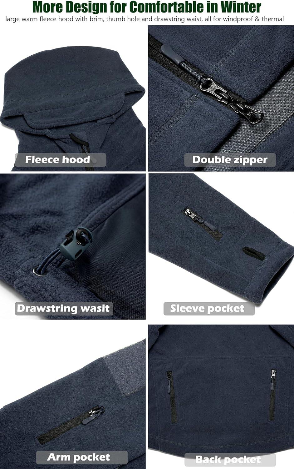 imageCARWORNIC Mens Military Tactical Fleece Jacket Warm MultiPockets Outdoor Hooded CoatDark Navy