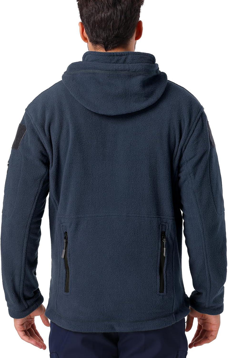 imageCARWORNIC Mens Military Tactical Fleece Jacket Warm MultiPockets Outdoor Hooded CoatDark Navy