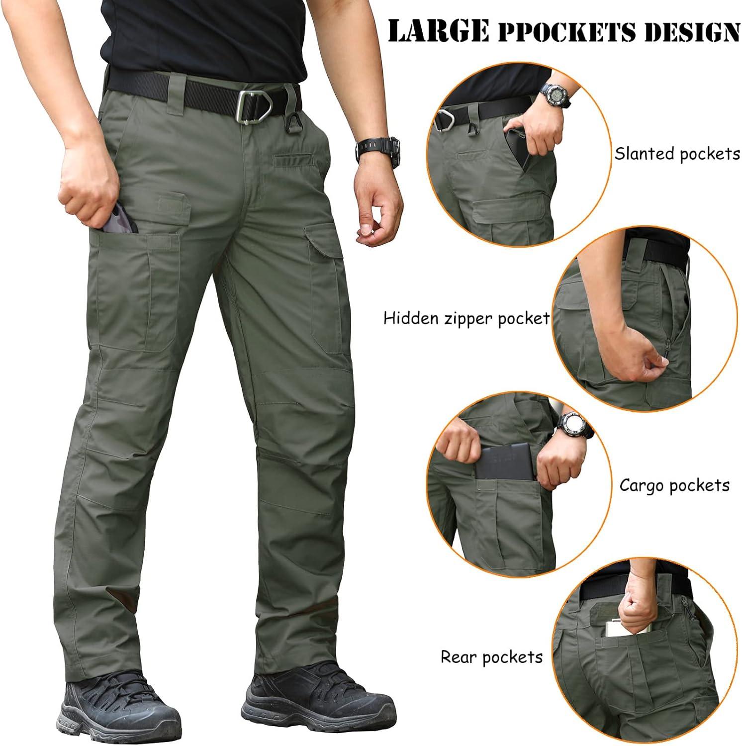 imageCARWORNIC Mens Ripstop Tactical Pants WaterResistant Military Cargo Pants Lightweight EDC Pockets Outdoor Hiking Work PantsArmy Green