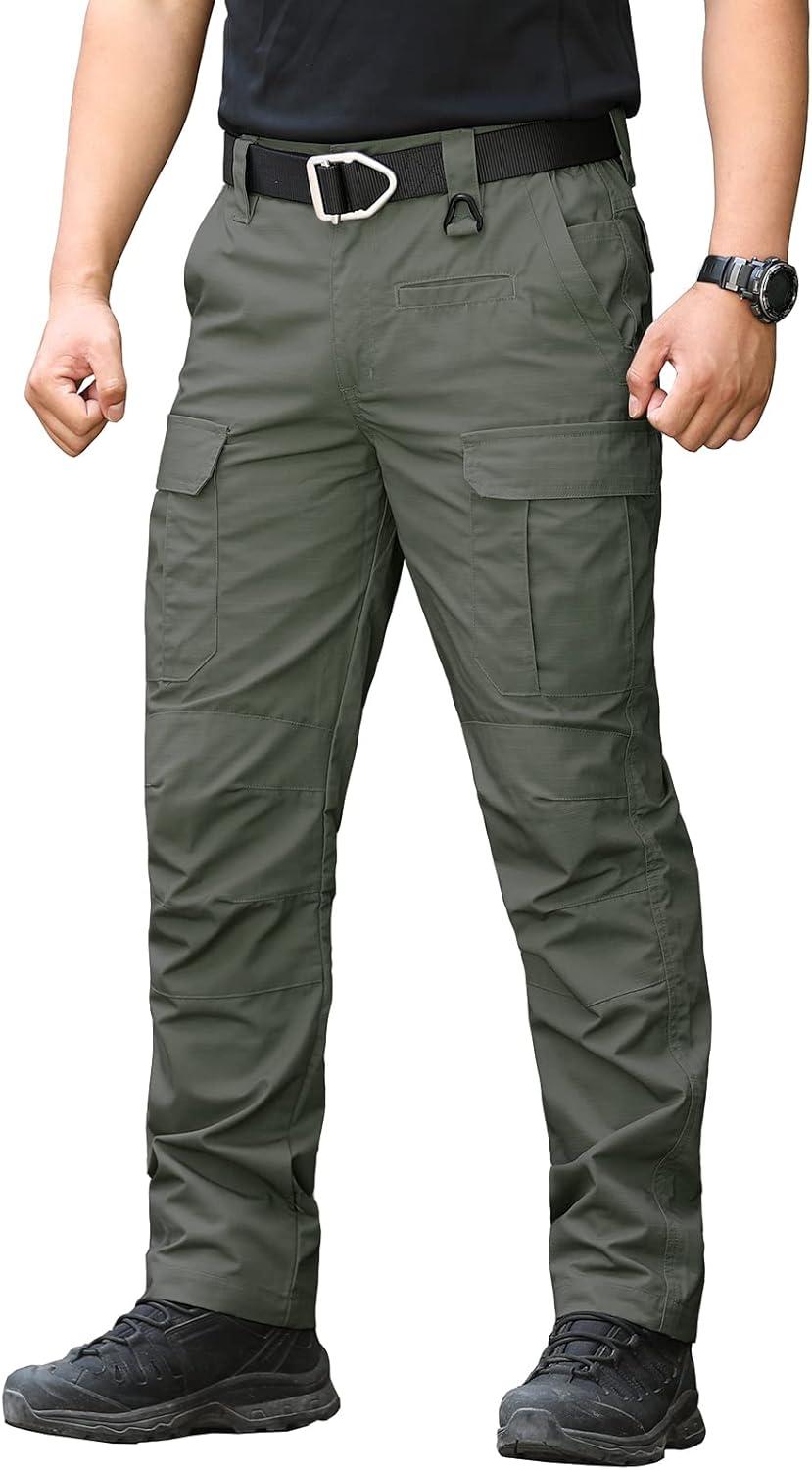 imageCARWORNIC Mens Ripstop Tactical Pants WaterResistant Military Cargo Pants Lightweight EDC Pockets Outdoor Hiking Work PantsArmy Green