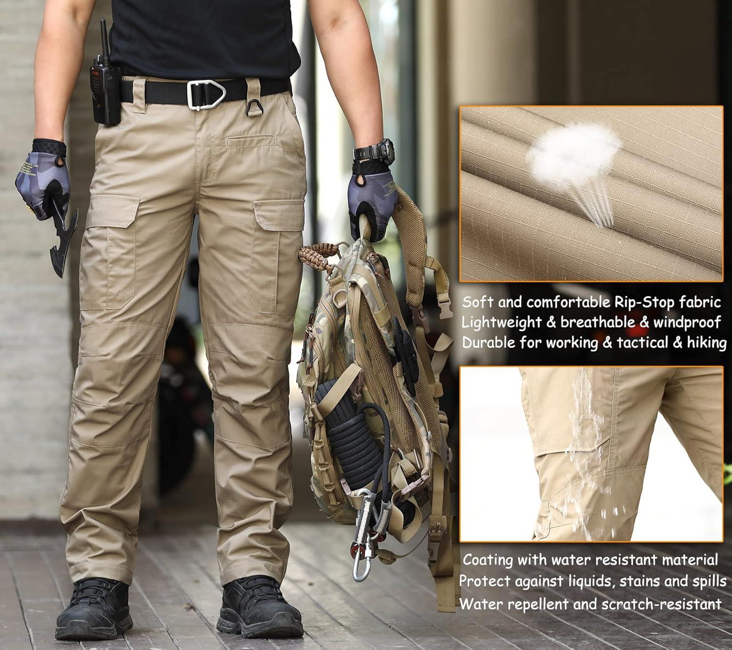 imageCARWORNIC Mens Ripstop Tactical Pants WaterResistant Military Cargo Pants Lightweight EDC Pockets Outdoor Hiking Work PantsArmy Green