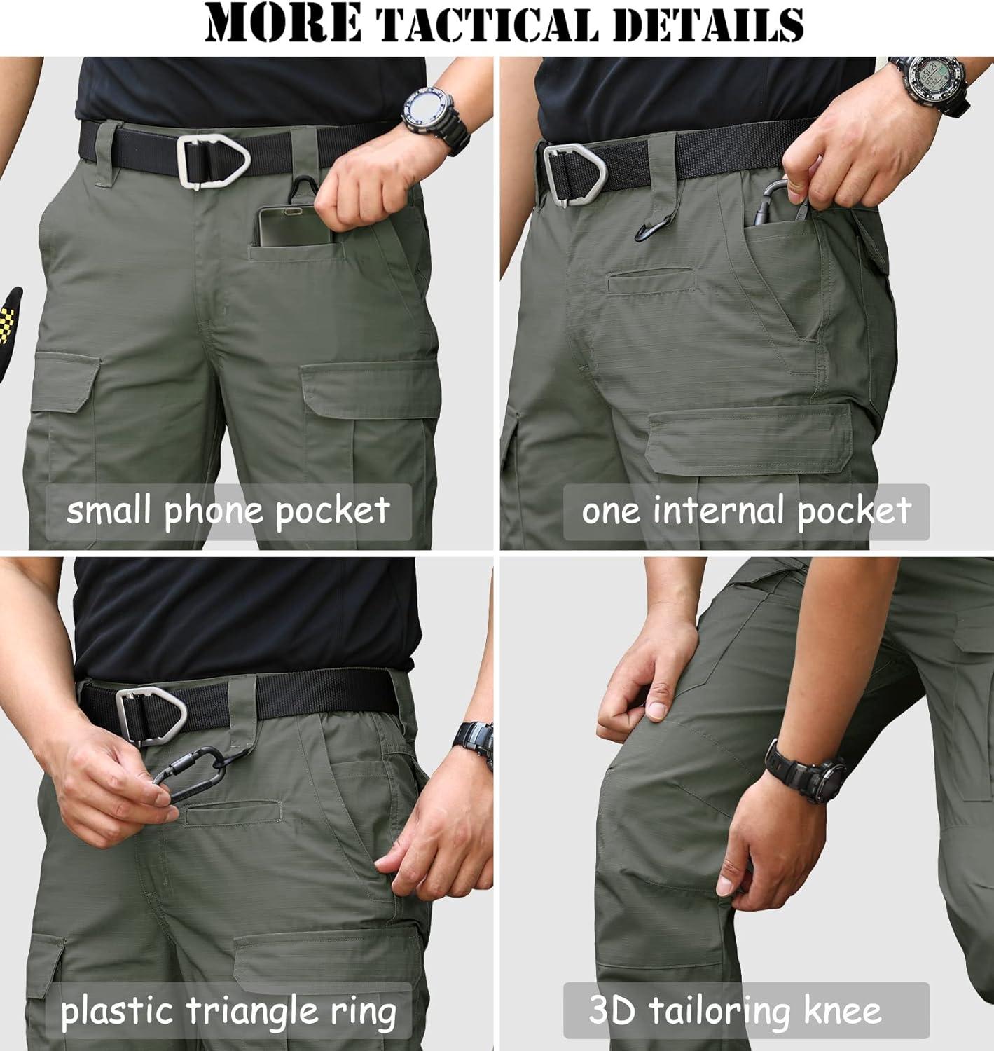 imageCARWORNIC Mens Ripstop Tactical Pants WaterResistant Military Cargo Pants Lightweight EDC Pockets Outdoor Hiking Work PantsArmy Green