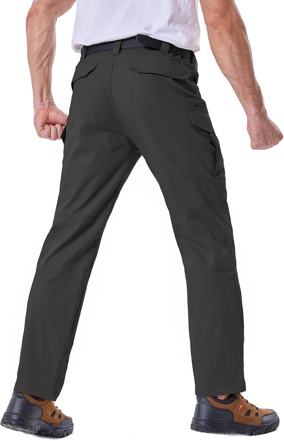 imageCARWORNIC Mens Stretch Ripstop Tactical Pants Lightweight WaterResistant Flex Hiking Cargo Work Pants with 11 PocketsBlack