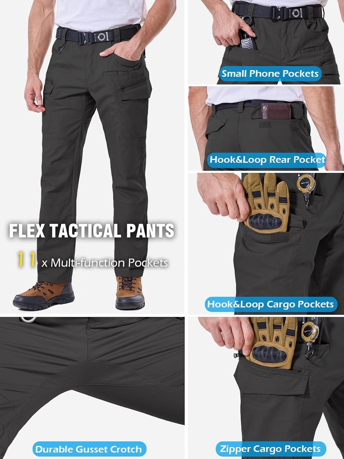 imageCARWORNIC Mens Stretch Ripstop Tactical Pants Lightweight WaterResistant Flex Hiking Cargo Work Pants with 11 PocketsBlack