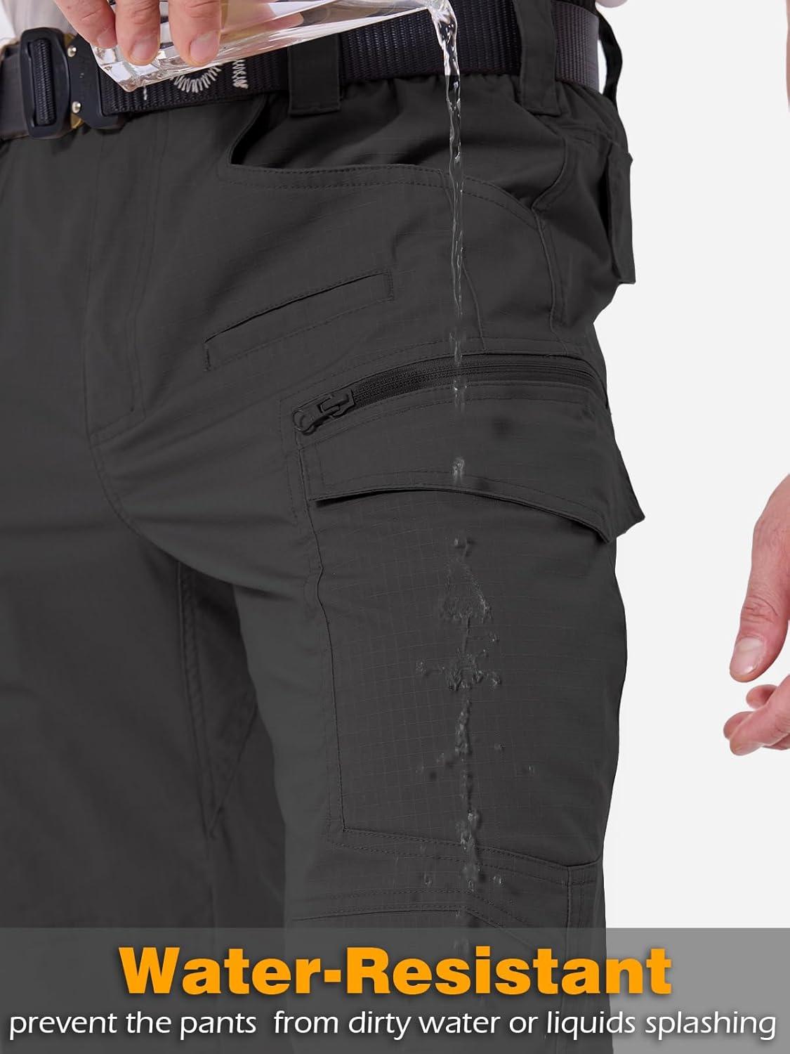 imageCARWORNIC Mens Stretch Ripstop Tactical Pants Lightweight WaterResistant Flex Hiking Cargo Work Pants with 11 PocketsBlack