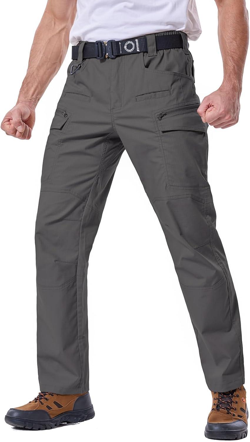 imageCARWORNIC Mens Stretch Ripstop Tactical Pants Lightweight WaterResistant Flex Hiking Cargo Work Pants with 11 PocketsDarkgray