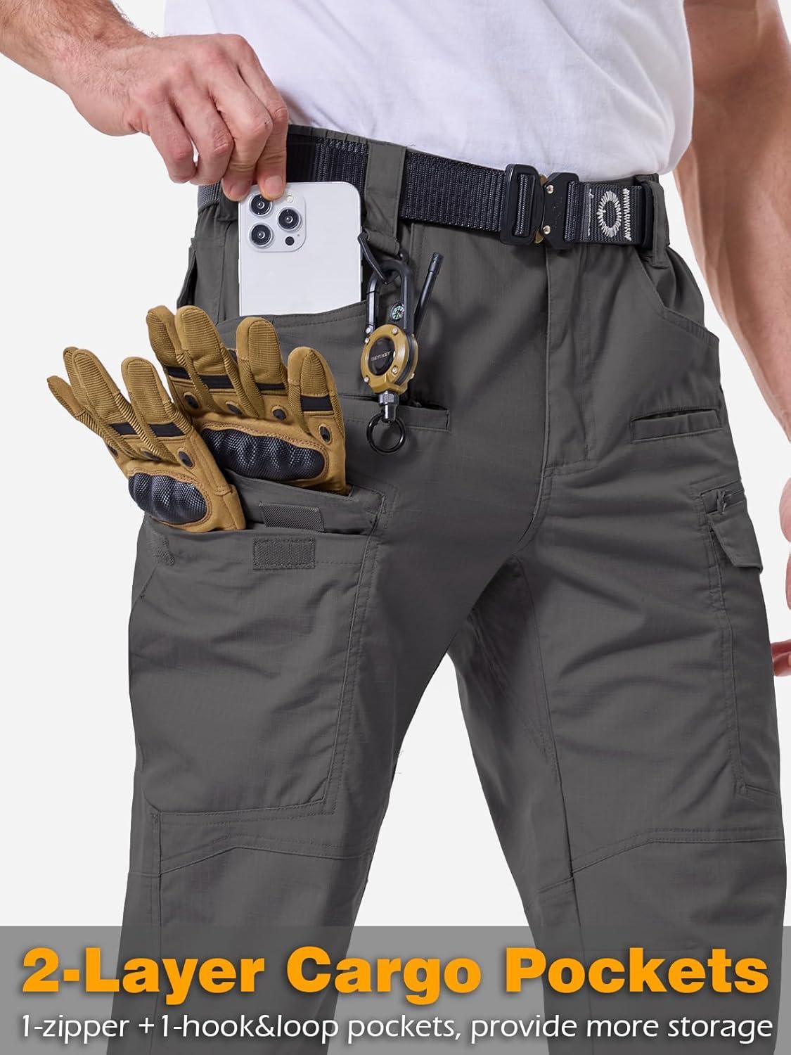 imageCARWORNIC Mens Stretch Ripstop Tactical Pants Lightweight WaterResistant Flex Hiking Cargo Work Pants with 11 PocketsDarkgray