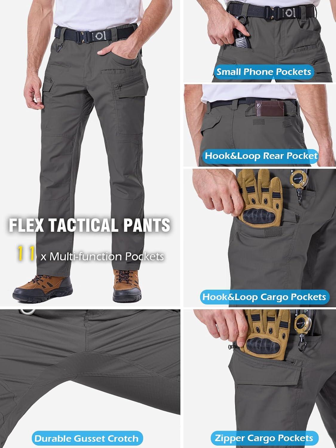 imageCARWORNIC Mens Stretch Ripstop Tactical Pants Lightweight WaterResistant Flex Hiking Cargo Work Pants with 11 PocketsDarkgray