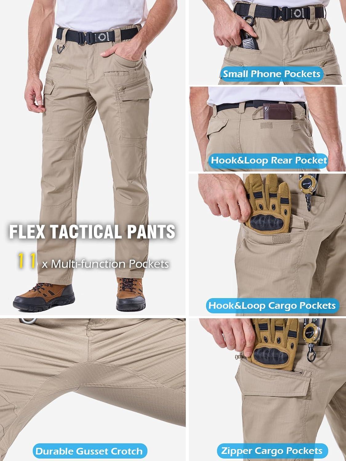 imageCARWORNIC Mens Stretch Ripstop Tactical Pants Lightweight WaterResistant Flex Hiking Cargo Work Pants with 11 PocketsKhaki