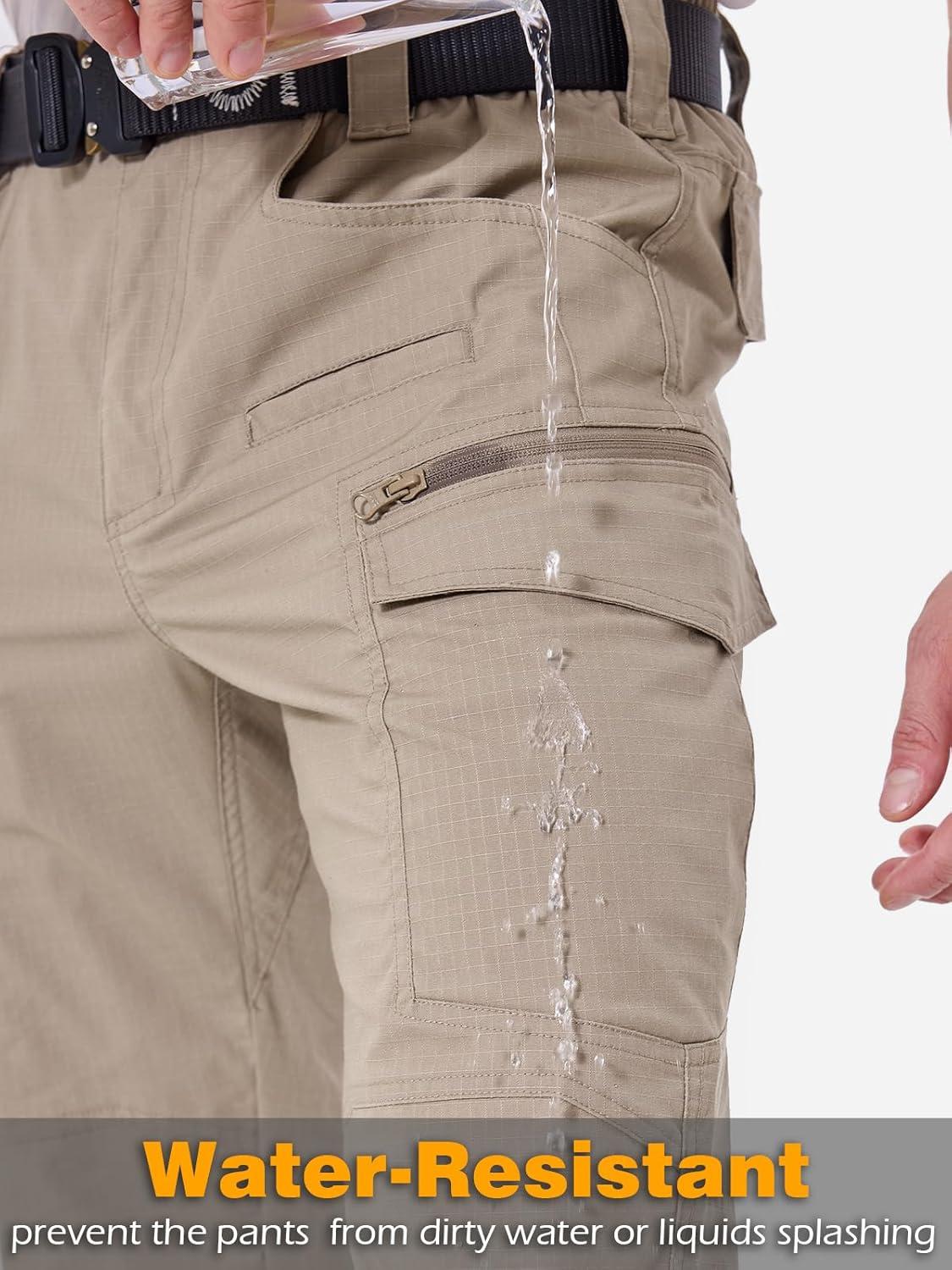 imageCARWORNIC Mens Stretch Ripstop Tactical Pants Lightweight WaterResistant Flex Hiking Cargo Work Pants with 11 PocketsKhaki