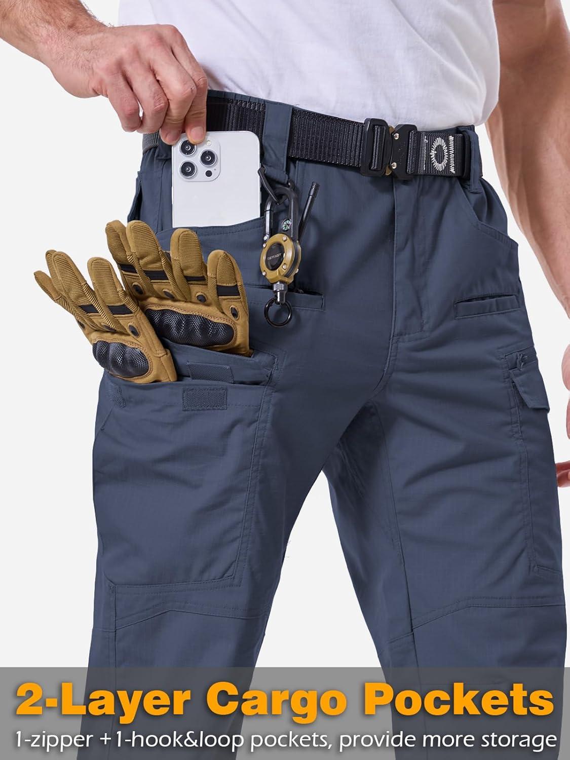 imageCARWORNIC Mens Stretch Ripstop Tactical Pants Lightweight WaterResistant Flex Hiking Cargo Work Pants with 11 PocketsNavyblue