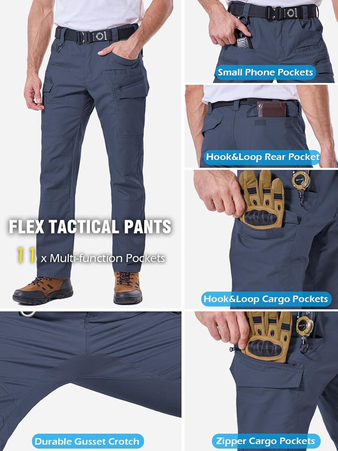 imageCARWORNIC Mens Stretch Ripstop Tactical Pants Lightweight WaterResistant Flex Hiking Cargo Work Pants with 11 PocketsNavyblue