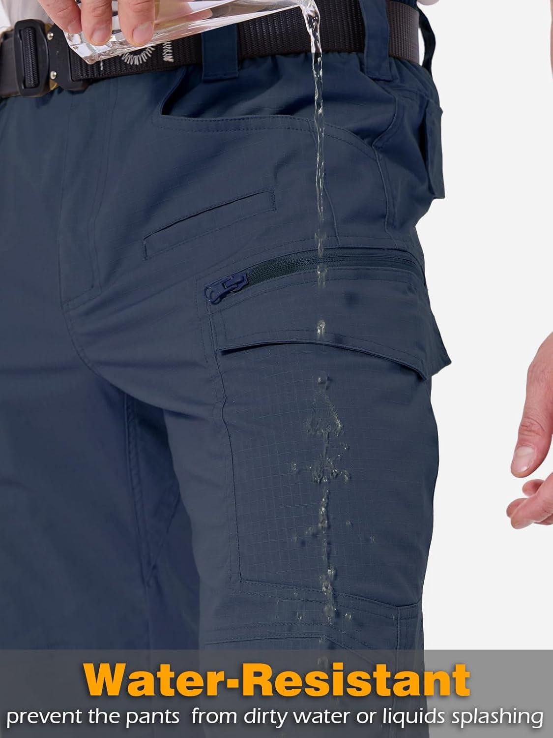 imageCARWORNIC Mens Stretch Ripstop Tactical Pants Lightweight WaterResistant Flex Hiking Cargo Work Pants with 11 PocketsNavyblue