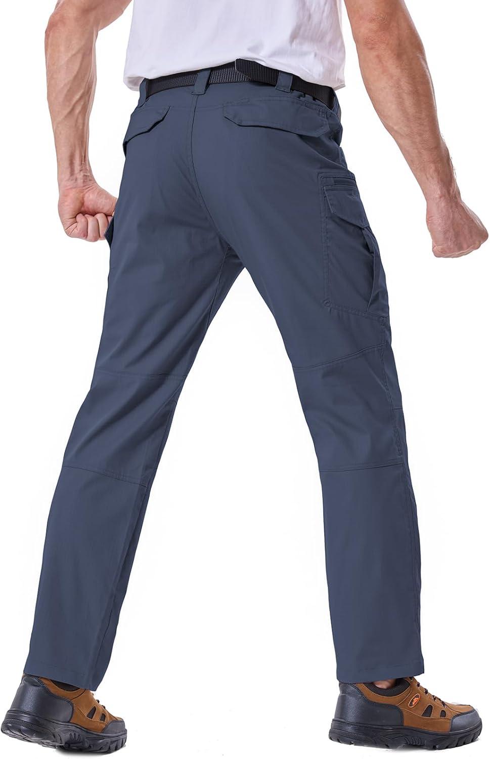 imageCARWORNIC Mens Stretch Ripstop Tactical Pants Lightweight WaterResistant Flex Hiking Cargo Work Pants with 11 PocketsNavyblue