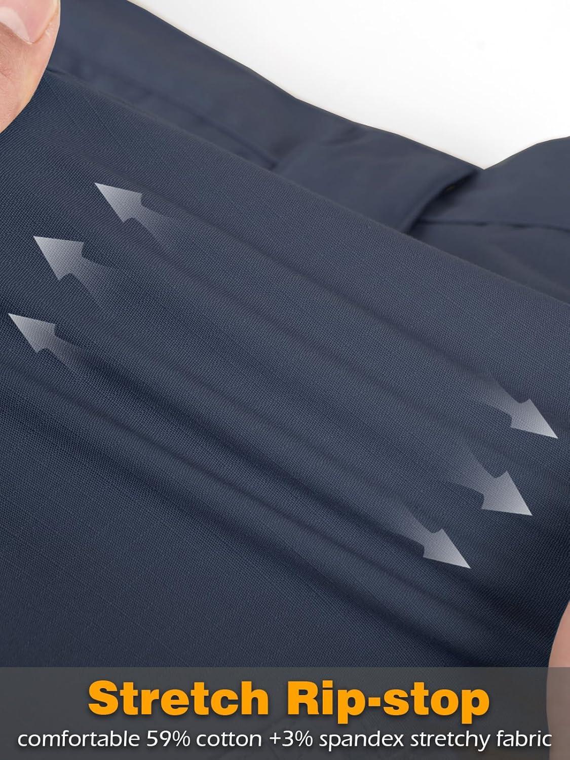 imageCARWORNIC Mens Stretch Ripstop Tactical Pants Lightweight WaterResistant Flex Hiking Cargo Work Pants with 11 PocketsNavyblue