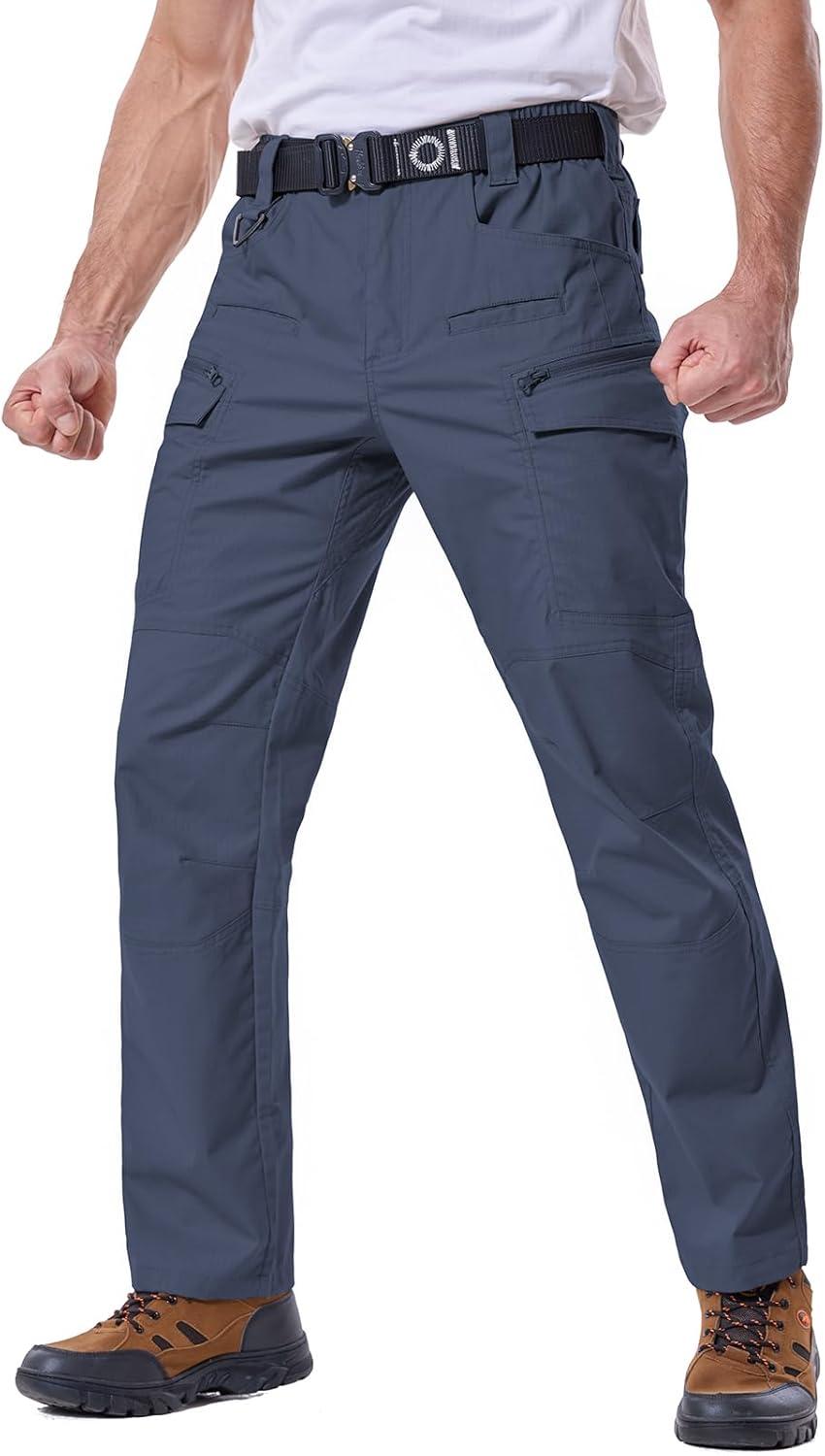 imageCARWORNIC Mens Stretch Ripstop Tactical Pants Lightweight WaterResistant Flex Hiking Cargo Work Pants with 11 PocketsNavyblue