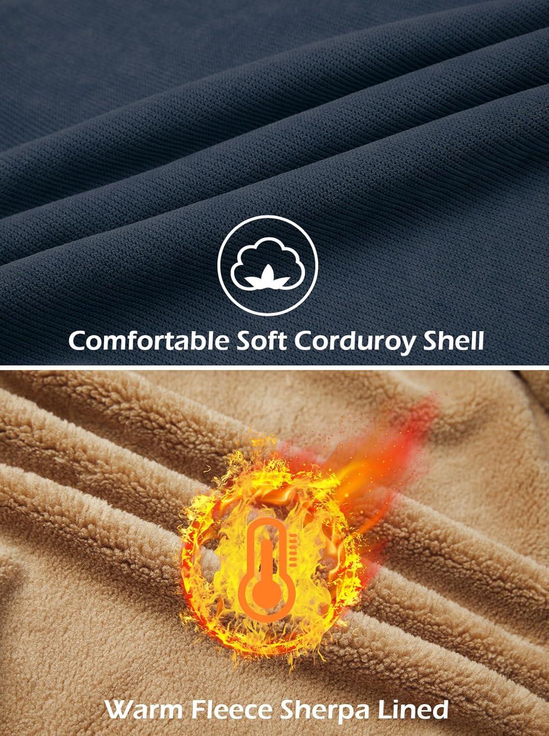 imageCARWORNIC Mens Winter Corduroy Jacket Warm Fleece Lined Work Jacket Casual Sherpa Trucker CoatNavy Blue