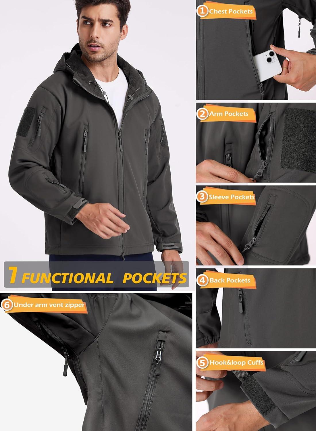 imageReFire Gear Mens Army Special Ops Military Tactical Jacket Softshell Fleece Hooded Outdoor CoatGray