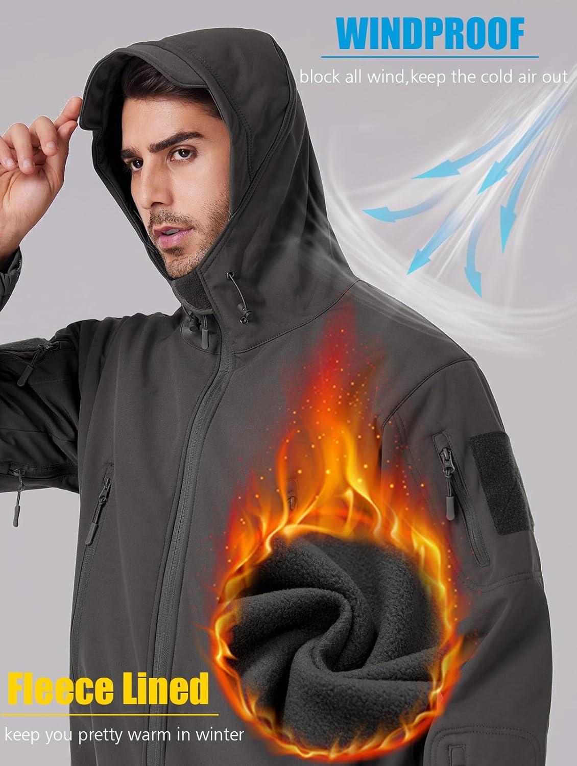 imageReFire Gear Mens Army Special Ops Military Tactical Jacket Softshell Fleece Hooded Outdoor CoatGray