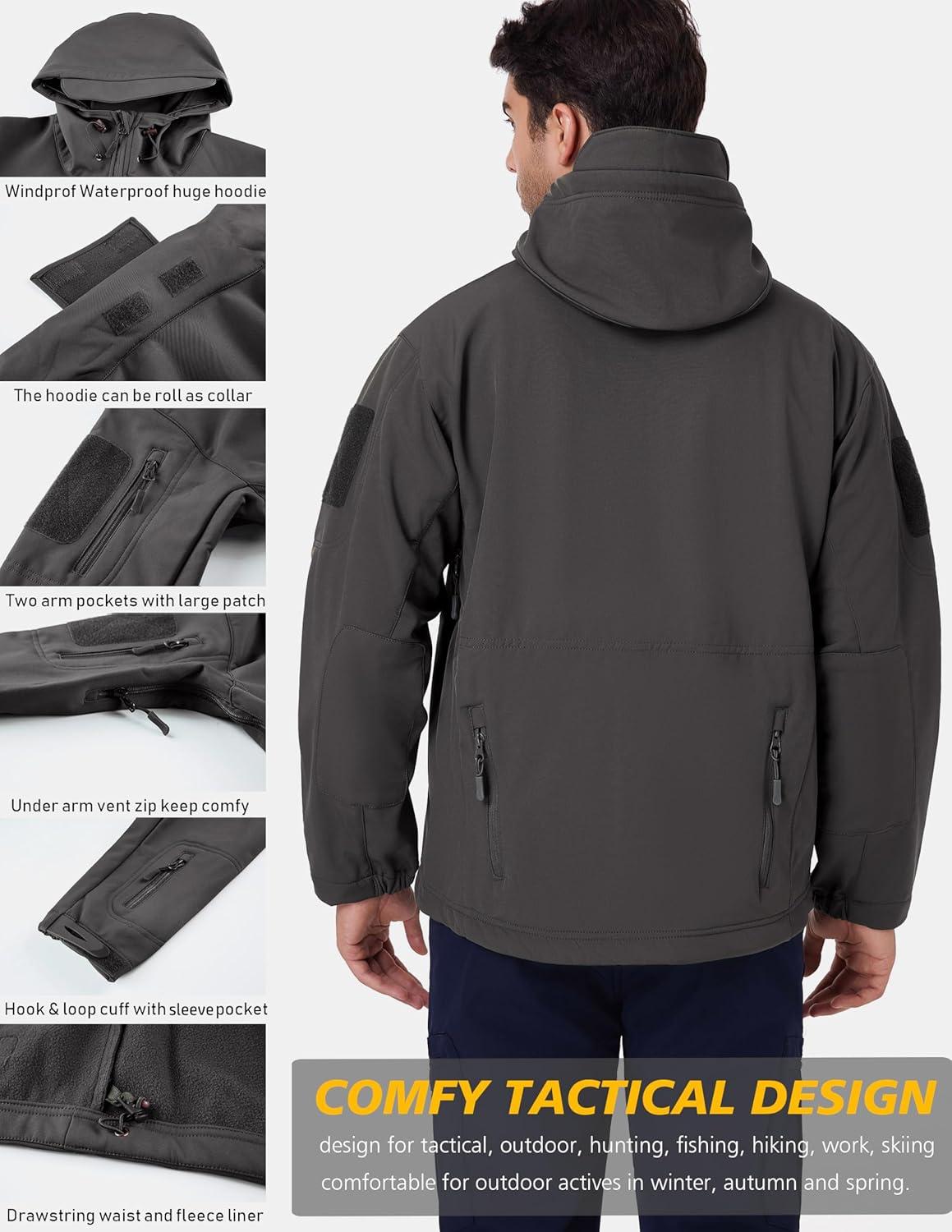 imageReFire Gear Mens Army Special Ops Military Tactical Jacket Softshell Fleece Hooded Outdoor CoatGray