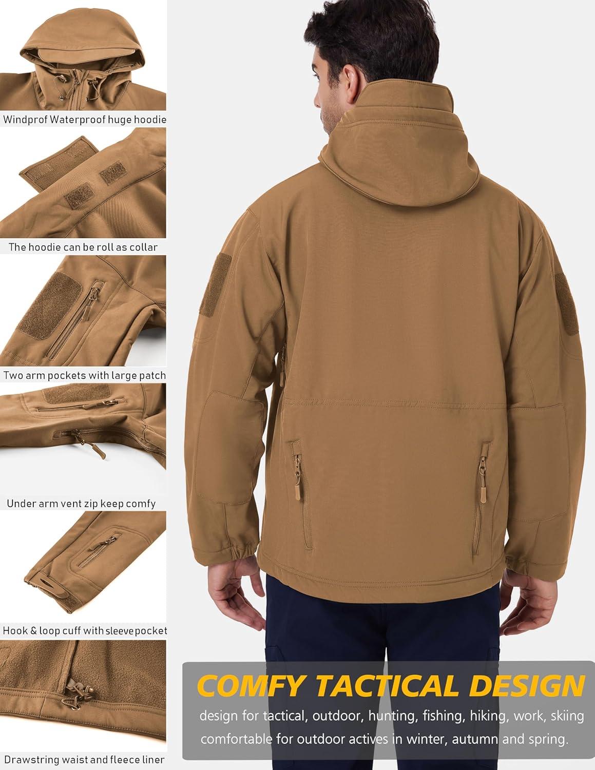 imageReFire Gear Mens Army Special Ops Military Tactical Jacket Softshell Fleece Hooded Outdoor CoatKhaki