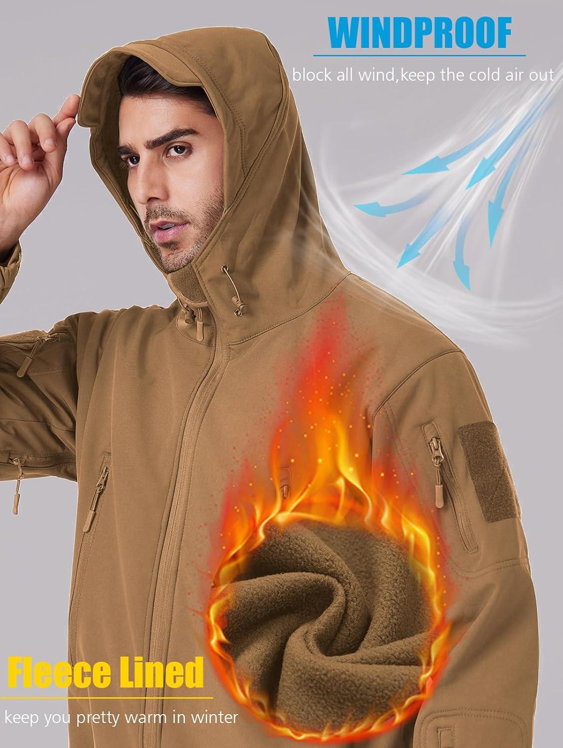 imageReFire Gear Mens Army Special Ops Military Tactical Jacket Softshell Fleece Hooded Outdoor CoatKhaki