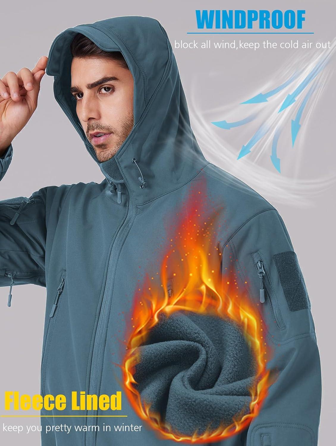 imageReFire Gear Mens Army Special Ops Military Tactical Jacket Softshell Fleece Hooded Outdoor CoatLightblue