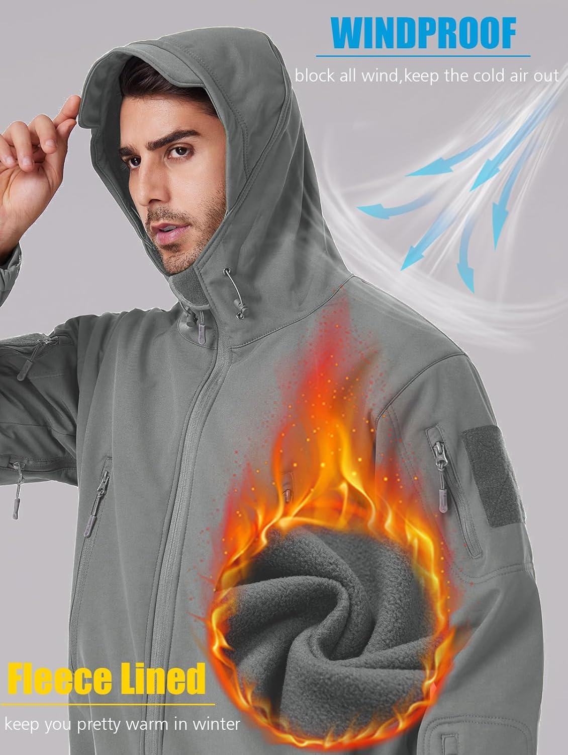 imageReFire Gear Mens Army Special Ops Military Tactical Jacket Softshell Fleece Hooded Outdoor CoatLightgrey