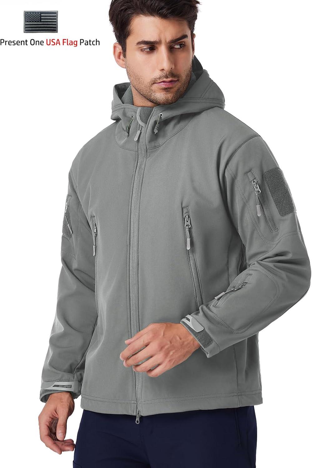 imageReFire Gear Mens Army Special Ops Military Tactical Jacket Softshell Fleece Hooded Outdoor CoatLightgrey