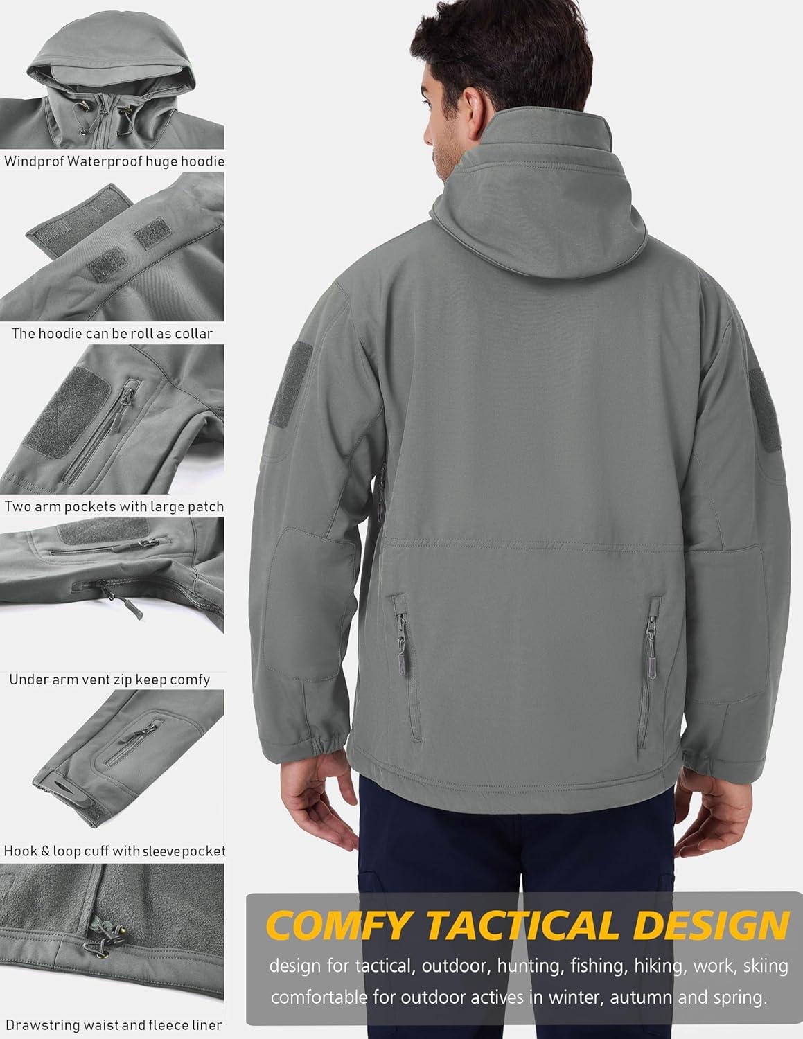 imageReFire Gear Mens Army Special Ops Military Tactical Jacket Softshell Fleece Hooded Outdoor CoatLightgrey