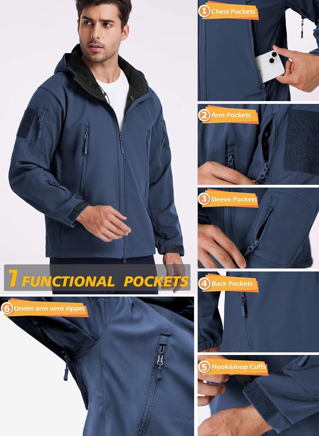 imageReFire Gear Mens Army Special Ops Military Tactical Jacket Softshell Fleece Hooded Outdoor CoatNavy Blue