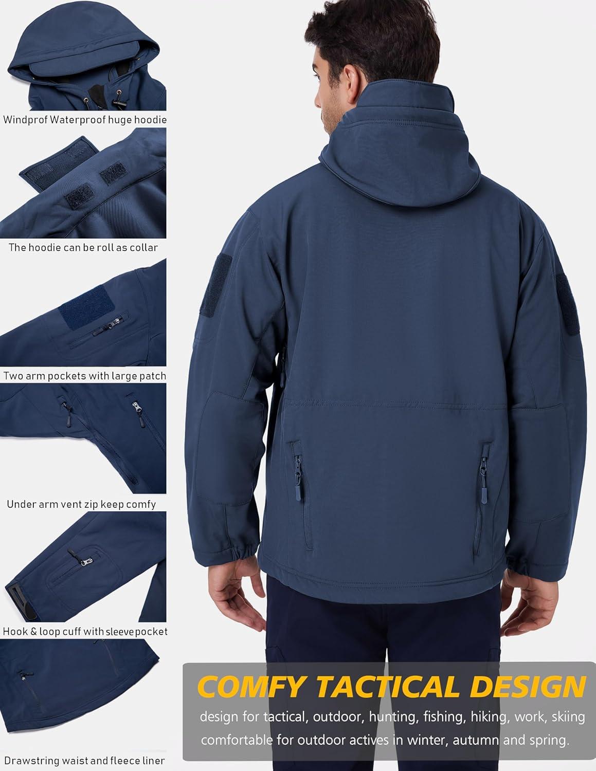 imageReFire Gear Mens Army Special Ops Military Tactical Jacket Softshell Fleece Hooded Outdoor CoatNavy Blue