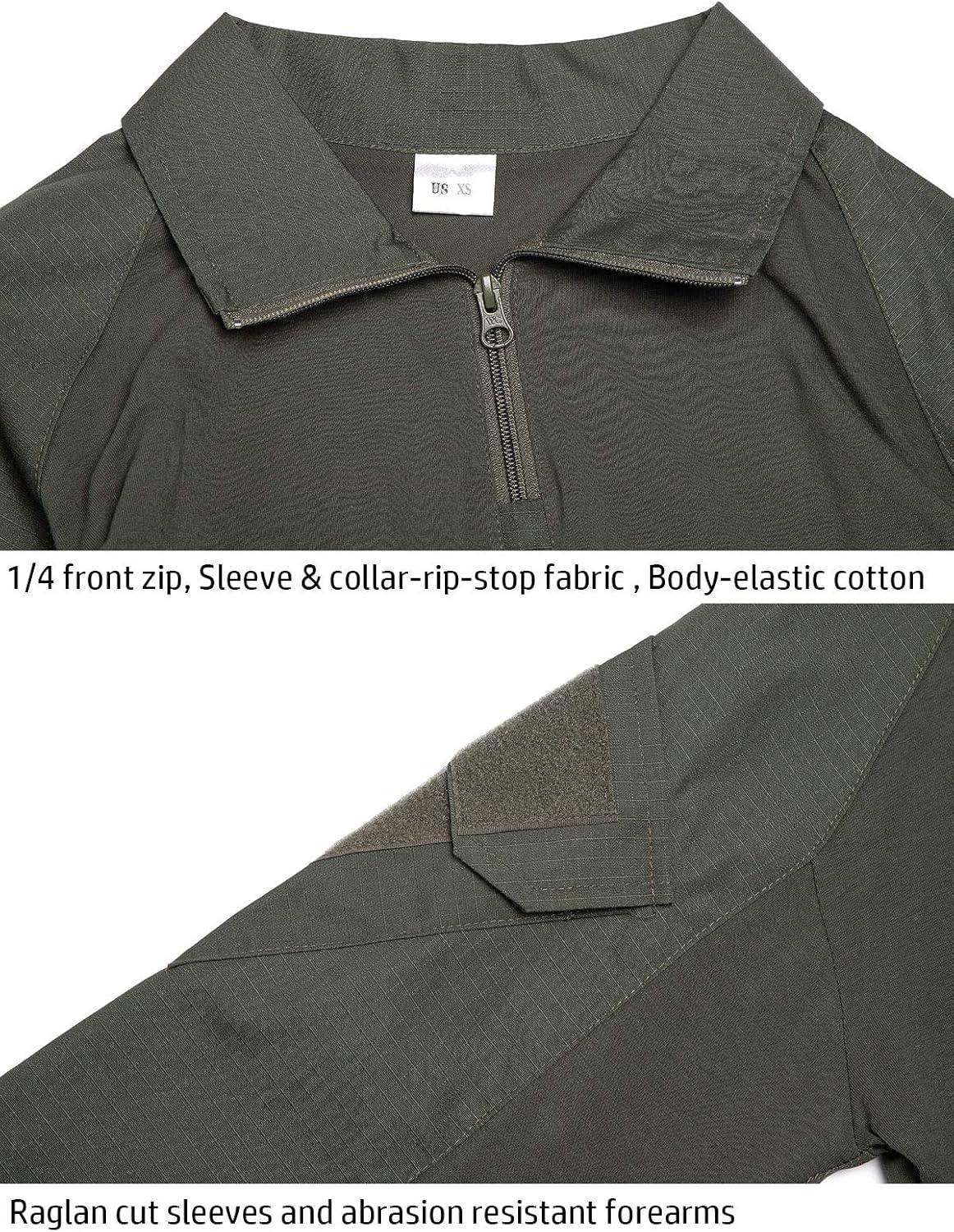 imageReFire Gear Mens Military Tactical Army Combat Long Sleeve Shirt Slim Fit Camo TShirt with 14 ZipperArmy Green