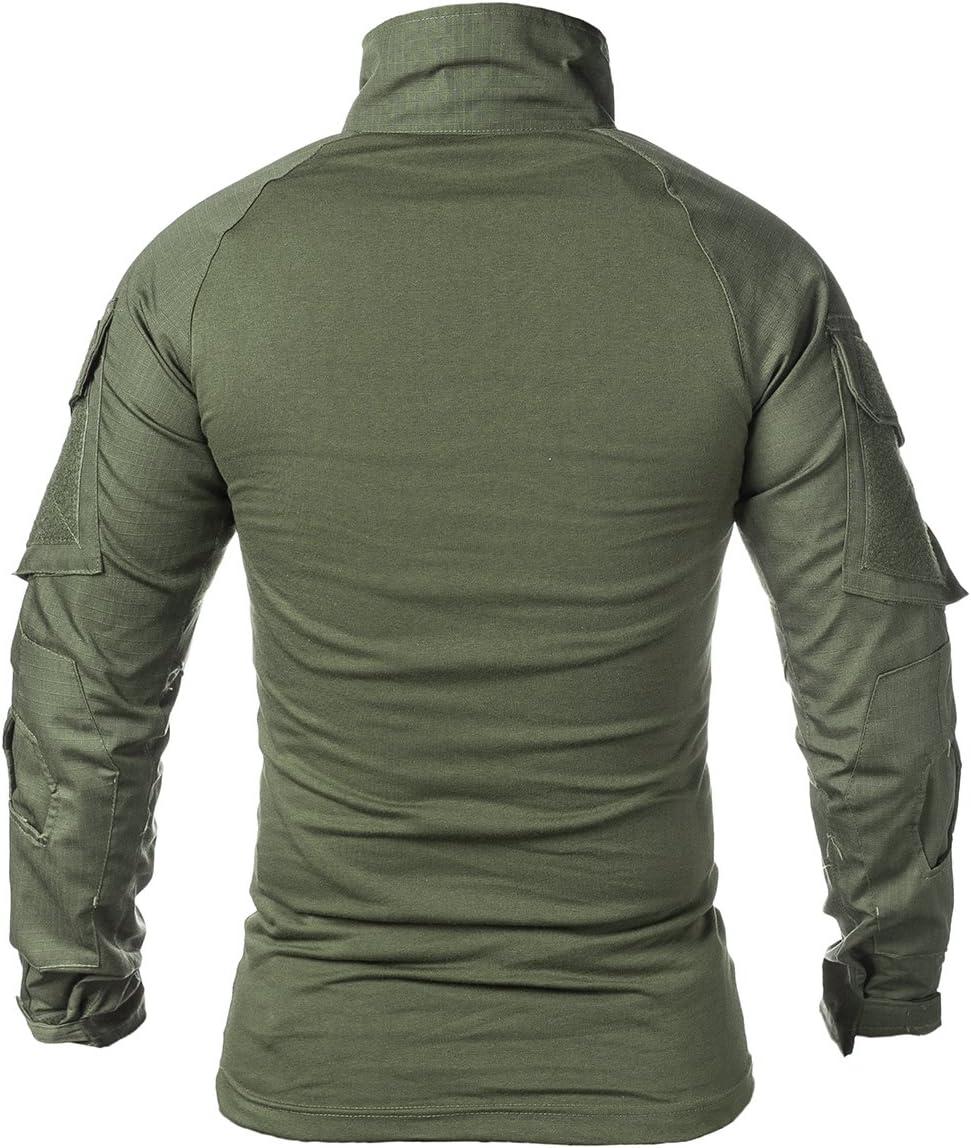 imageReFire Gear Mens Military Tactical Army Combat Long Sleeve Shirt Slim Fit Camo TShirt with 14 ZipperArmy Green