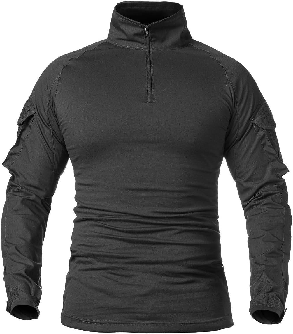 imageReFire Gear Mens Military Tactical Army Combat Long Sleeve Shirt Slim Fit Camo TShirt with 14 ZipperBlack
