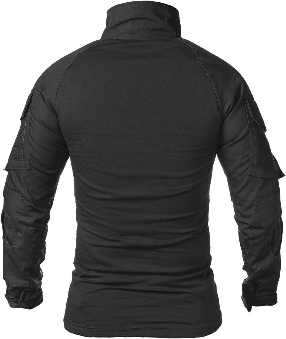 imageReFire Gear Mens Military Tactical Army Combat Long Sleeve Shirt Slim Fit Camo TShirt with 14 ZipperBlack