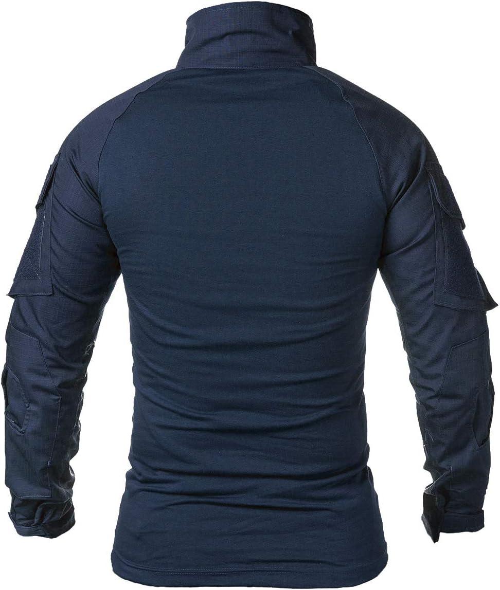 imageReFire Gear Mens Military Tactical Army Combat Long Sleeve Shirt Slim Fit Camo TShirt with 14 ZipperNavy Blue