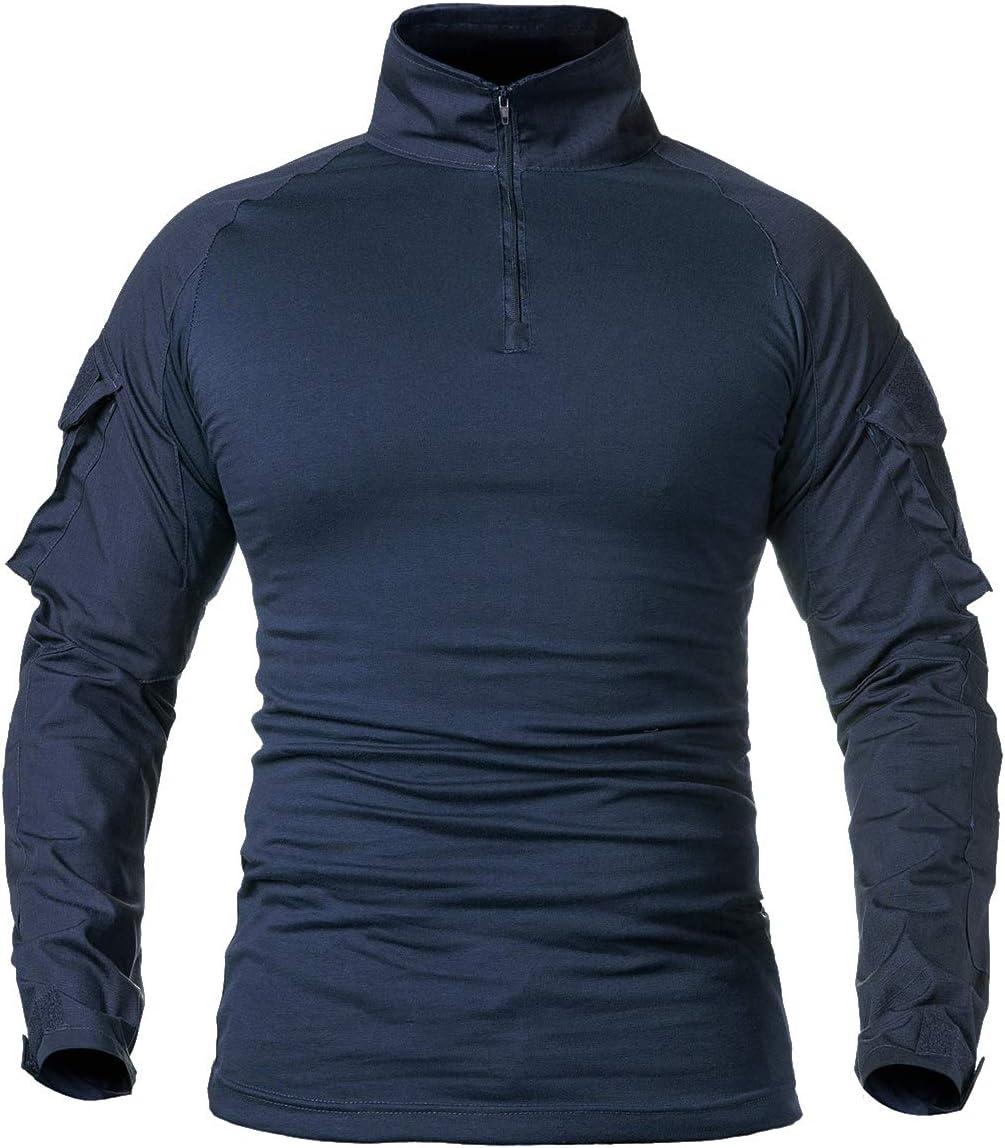imageReFire Gear Mens Military Tactical Army Combat Long Sleeve Shirt Slim Fit Camo TShirt with 14 ZipperNavy Blue