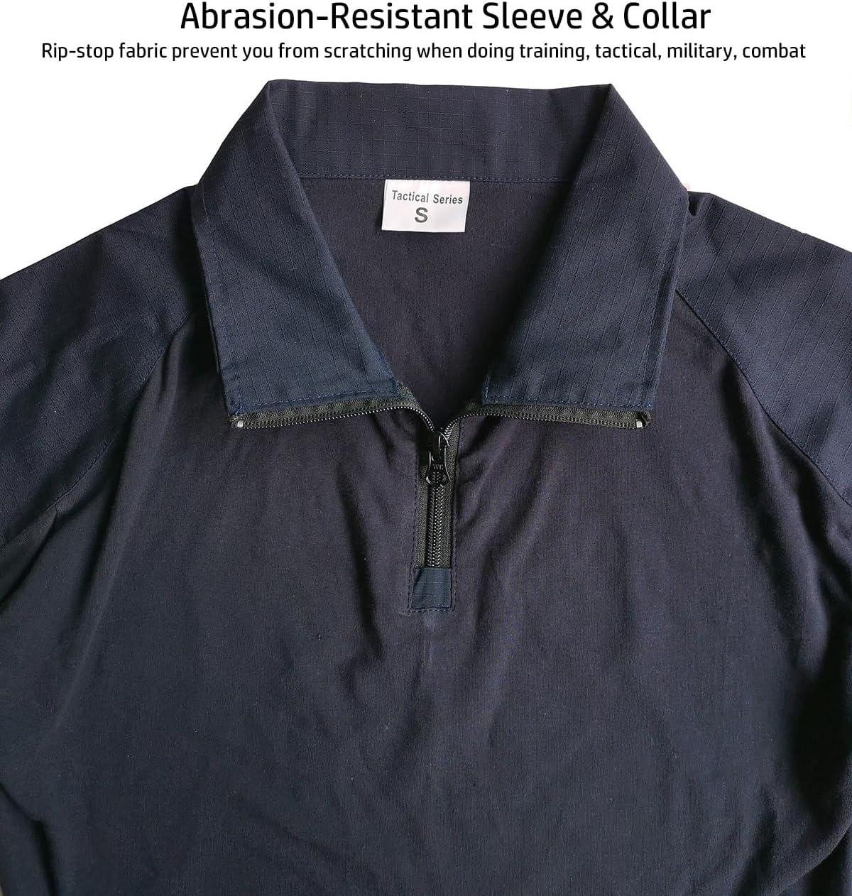 imageReFire Gear Mens Military Tactical Army Combat Long Sleeve Shirt Slim Fit Camo TShirt with 14 ZipperNavy Blue