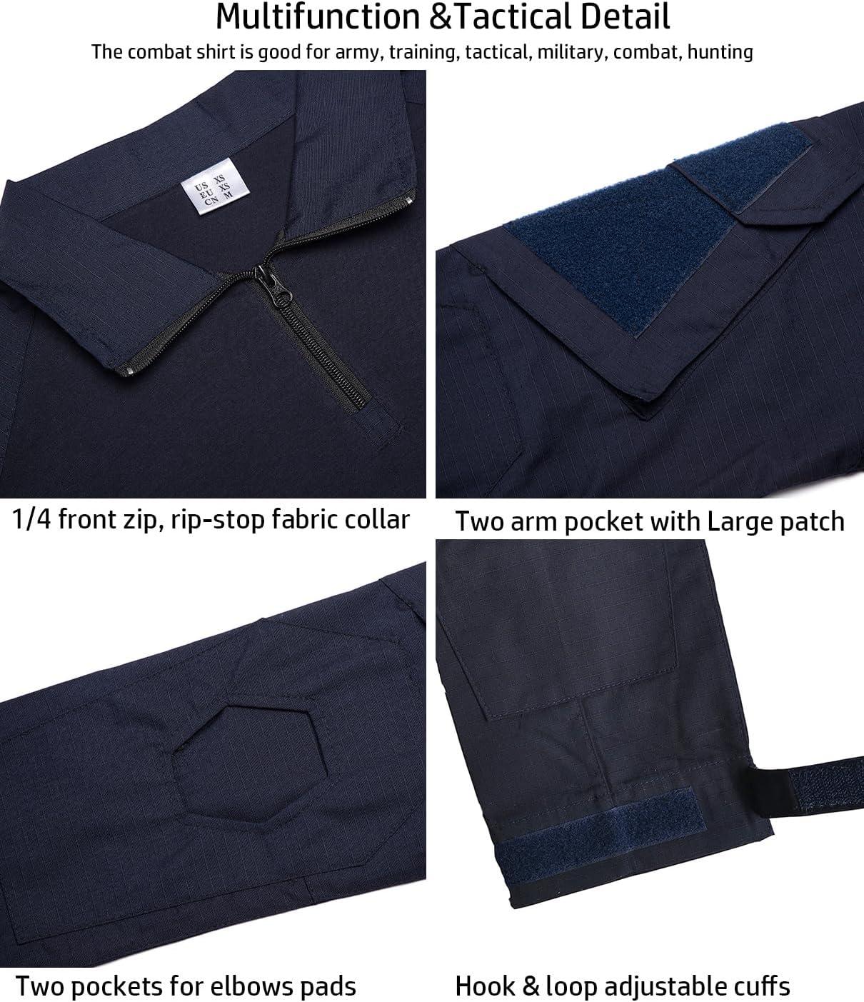 imageReFire Gear Mens Military Tactical Army Combat Long Sleeve Shirt Slim Fit Camo TShirt with 14 ZipperNavy Blue