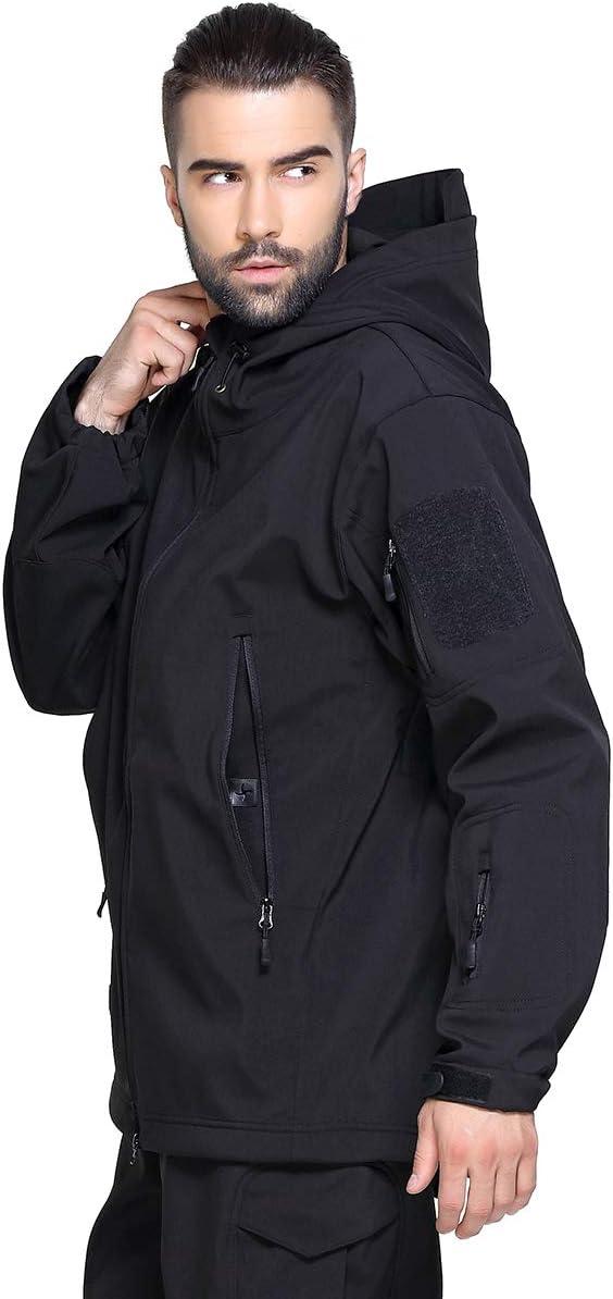 imageReFire Gear Mens Soft Shell Military Tactical Jacket Outdoor Camouflage Hunting Fleece Hooded CoatBlack