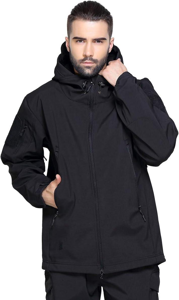 imageReFire Gear Mens Soft Shell Military Tactical Jacket Outdoor Camouflage Hunting Fleece Hooded CoatBlack