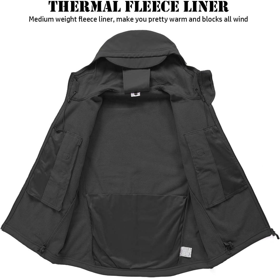 imageReFire Gear Mens Soft Shell Military Tactical Jacket Outdoor Camouflage Hunting Fleece Hooded CoatBlack