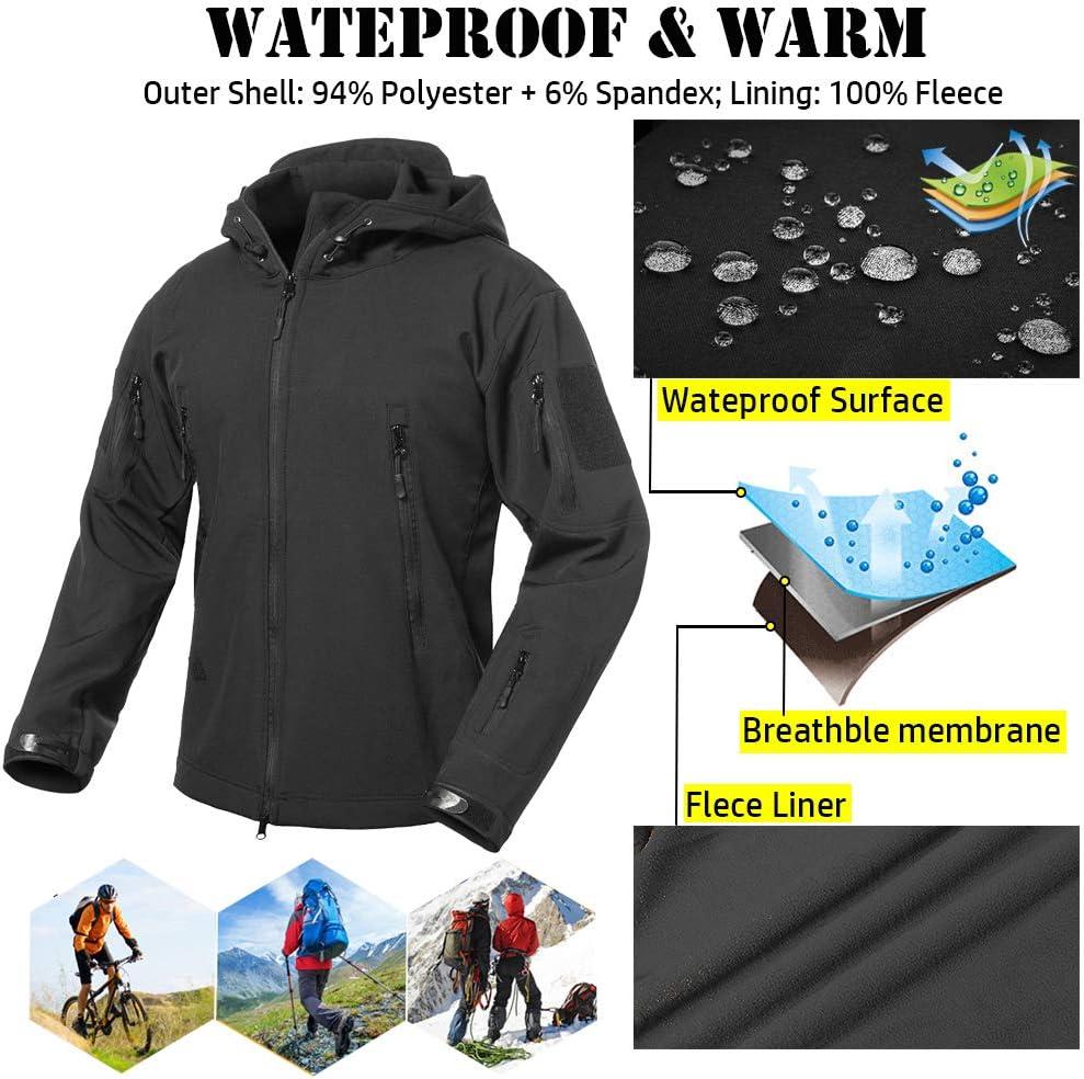 imageReFire Gear Mens Soft Shell Military Tactical Jacket Outdoor Camouflage Hunting Fleece Hooded CoatBlack