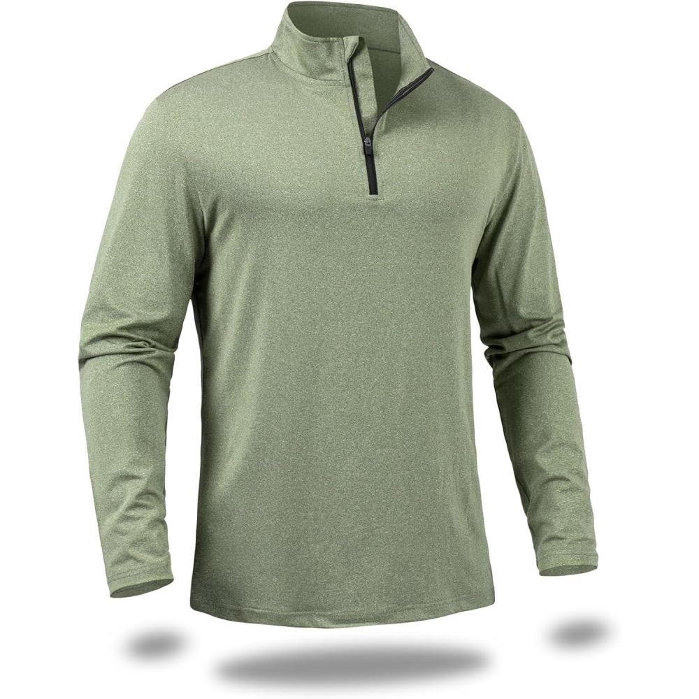 imageCARWORNIC Mens Long Sleeve Athletic Shirts 14 Zip Pullover Quick Dry Active Sports Sweatshirt for Running Workout GymGreen