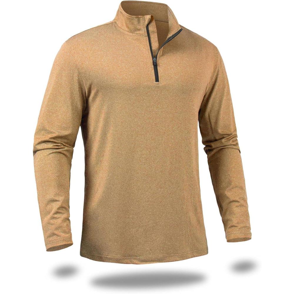 imageCARWORNIC Mens Long Sleeve Athletic Shirts 14 Zip Pullover Quick Dry Active Sports Sweatshirt for Running Workout GymOrange
