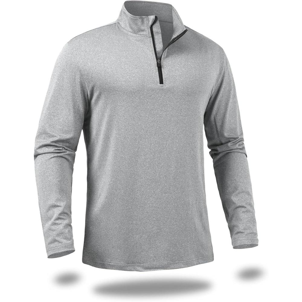 imageCARWORNIC Mens Long Sleeve Athletic Shirts 14 Zip Pullover Quick Dry Active Sports Sweatshirt for Running Workout GymSliver Grey