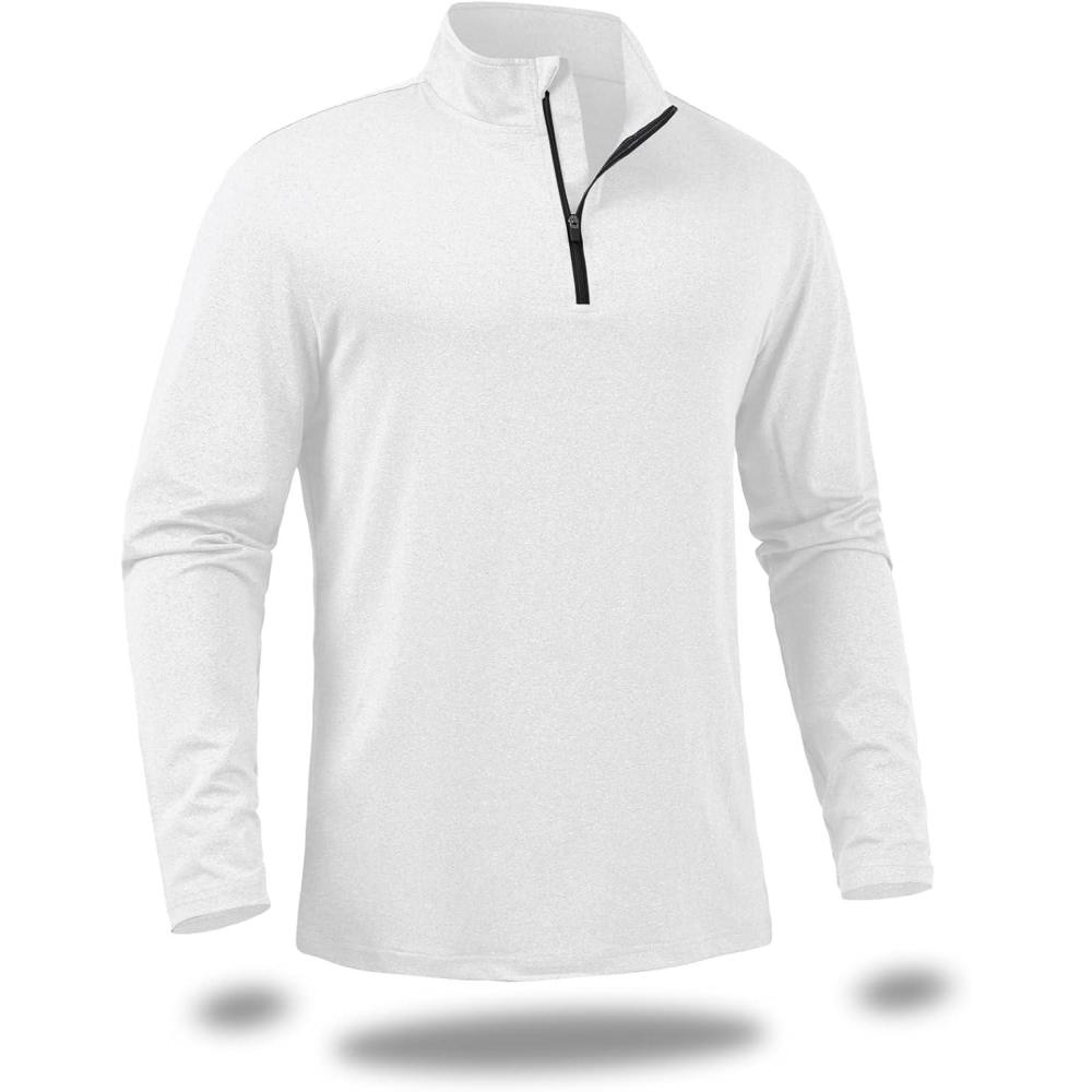imageCARWORNIC Mens Long Sleeve Athletic Shirts 14 Zip Pullover Quick Dry Active Sports Sweatshirt for Running Workout GymWhite